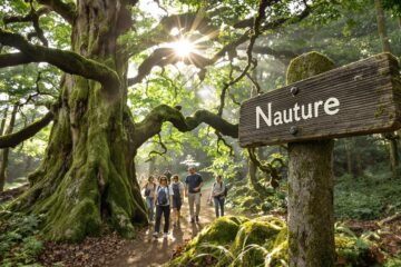 Ecotourists in Yakushima's ancient cedar forest on a guided tour